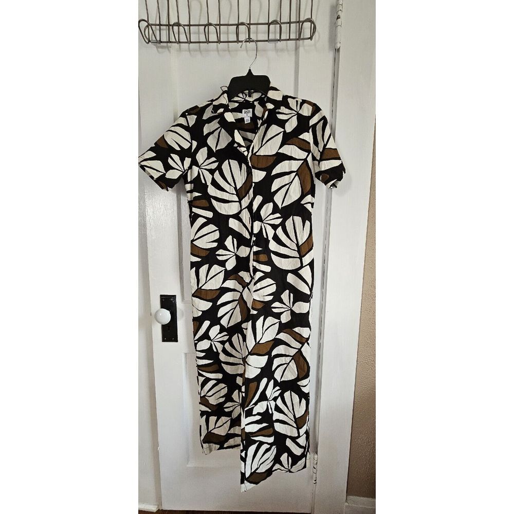 Tabitha Brown Women's Jumpsuit XXS Brown‎ Palm Print One Piece Short Sleeve